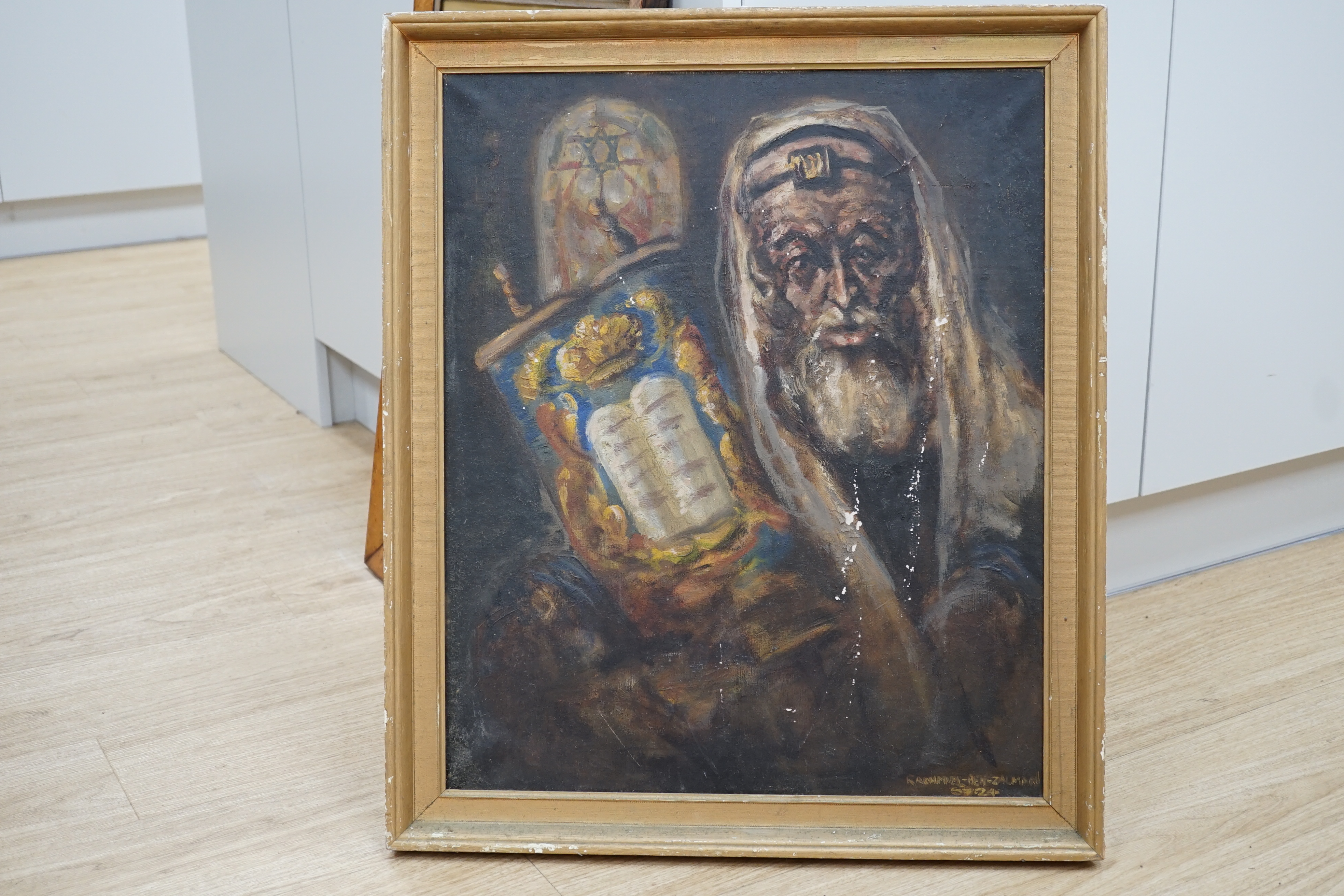 Rachmael-Ben-Zalman, oil on canvas, Portrait of a Rabbi, signed and dated '24, 60 x 50cm